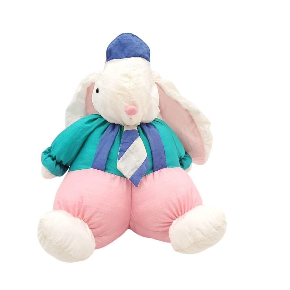 Vintage Dept 56 White‎ Nylon Easter Bunny Rabbit Plush Stuffed Animal 80s